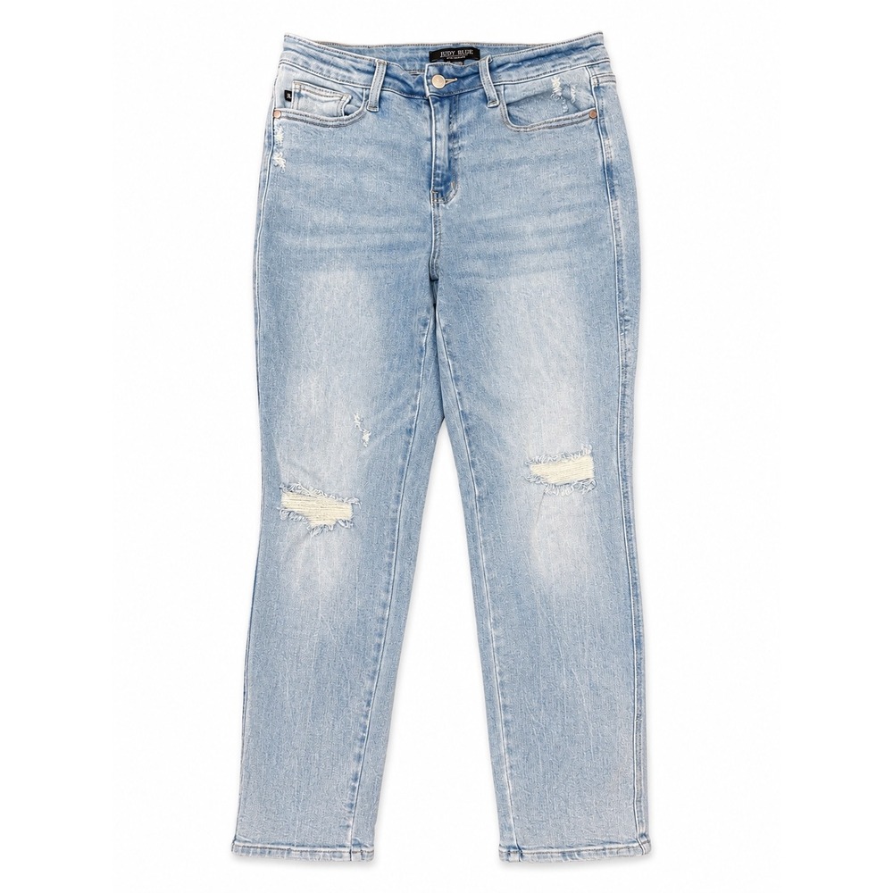 Judy Blue Boyfriend Fit Distressed Star Pocket Light Wash Jeans Women's 9/29